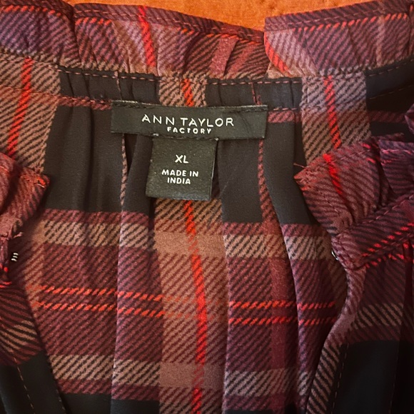 Ann Taylor Factory Red and Black Plaid Blouse, Size XL - Picture 4 of 7